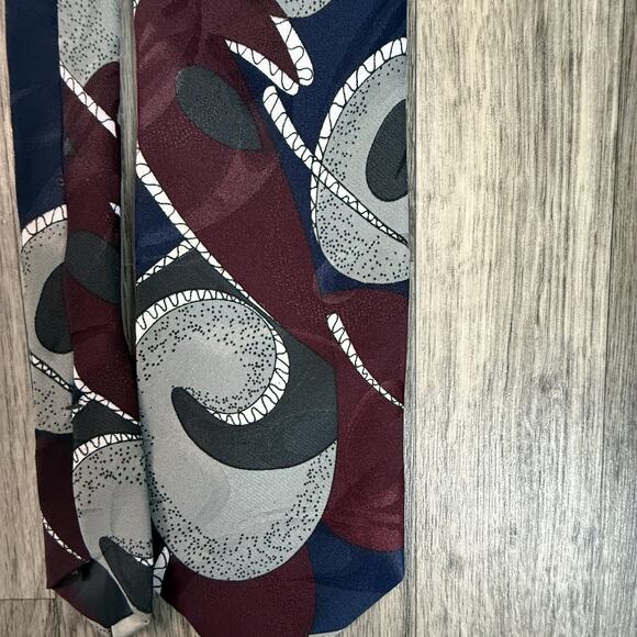 Elements Men’s Abstract Swirl Pattern Silk Necktie Burgundy Navy Gray - Picture 2 of 5
